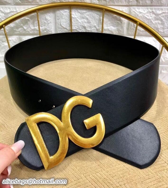 Best Price Dolce & Gabbana Width 7cm Belt Black with Gold Logo 602356