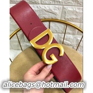 Discount Dolce & Gabbana Width 7cm Belt Burgundy with Gold Logo 602357