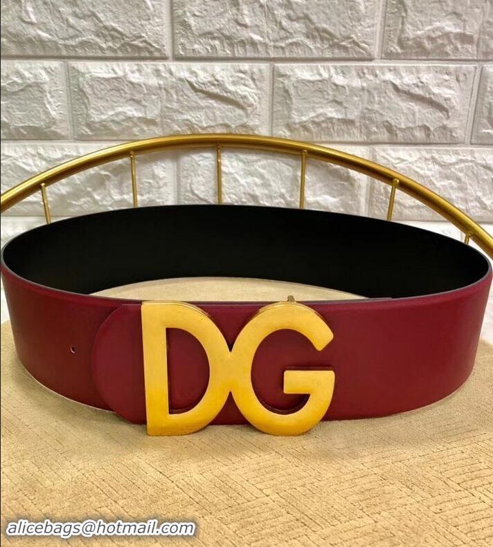 Discount Dolce & Gabbana Width 7cm Belt Burgundy with Gold Logo 602357