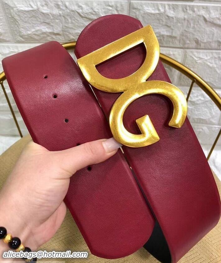 Discount Dolce & Gabbana Width 7cm Belt Burgundy with Gold Logo 602357