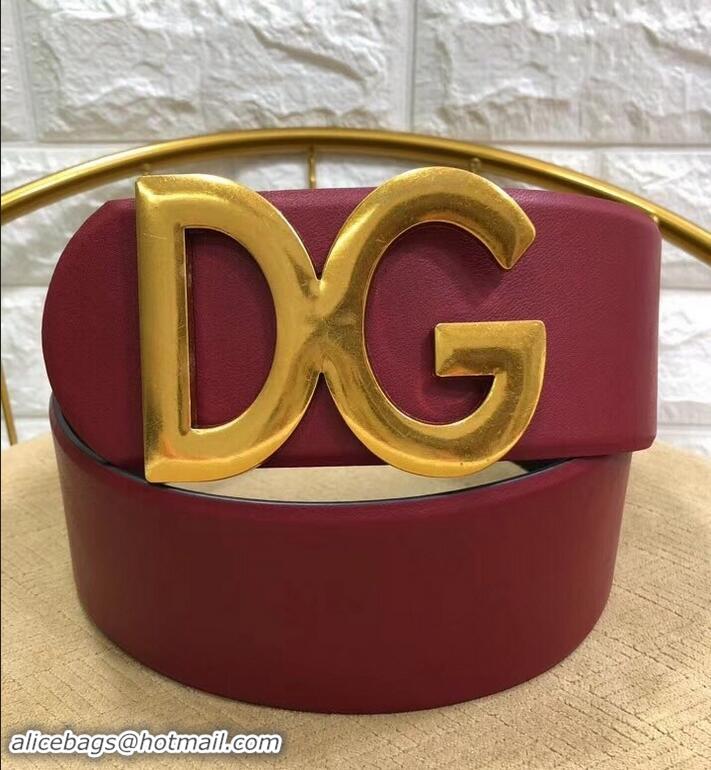 Discount Dolce & Gabbana Width 7cm Belt Burgundy with Gold Logo 602357