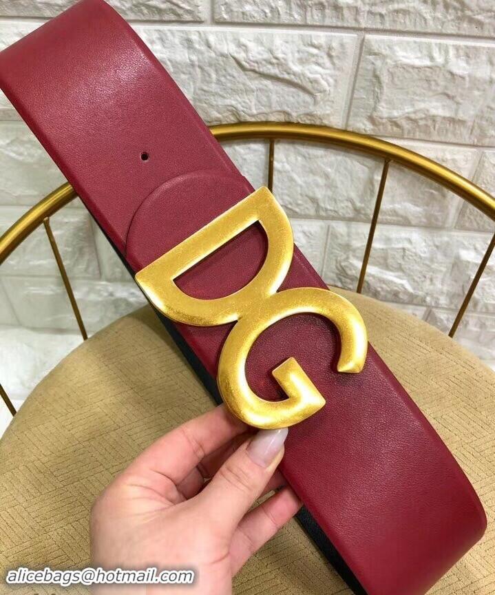 Discount Dolce & Gabbana Width 7cm Belt Burgundy with Gold Logo 602357