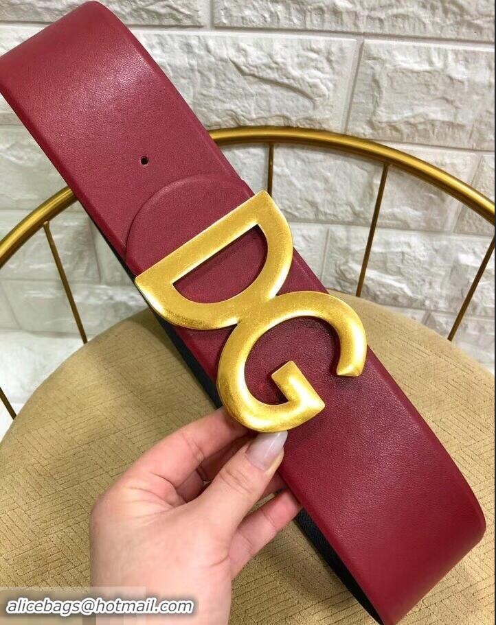 Discount Dolce & Gabbana Width 7cm Belt Burgundy with Gold Logo 602357