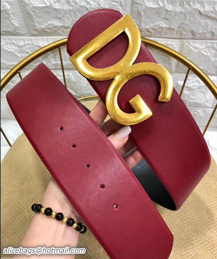 Discount Dolce & Gabbana Width 7cm Belt Burgundy with Gold Logo 602357