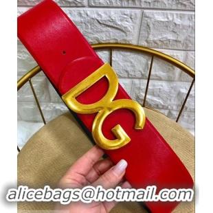 Perfect Dolce & Gabbana Width 7cm Belt Red with Gold Logo 602358