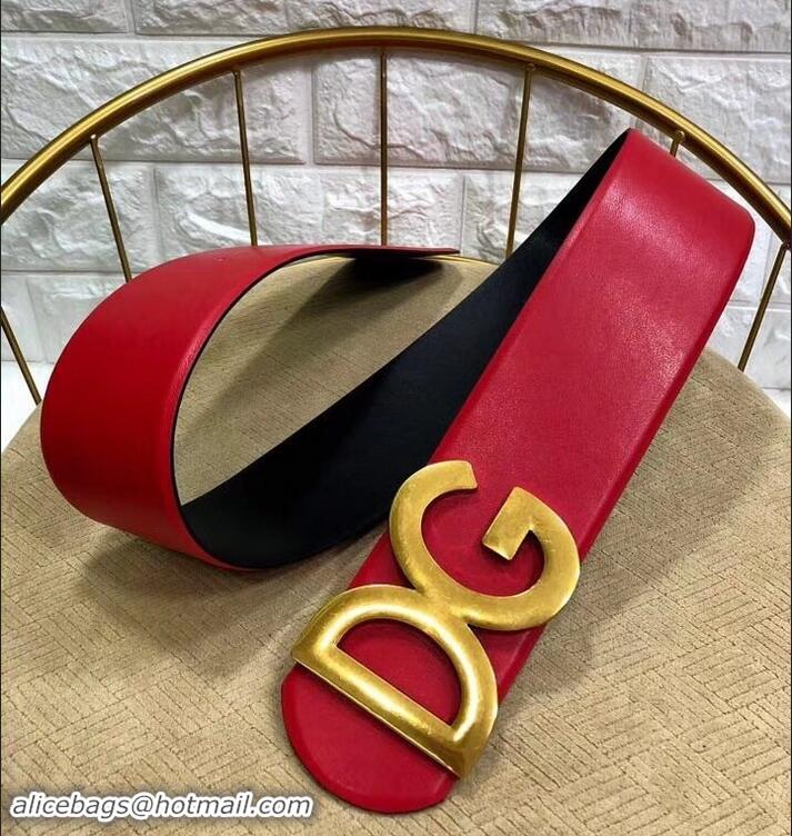 Perfect Dolce & Gabbana Width 7cm Belt Red with Gold Logo 602358