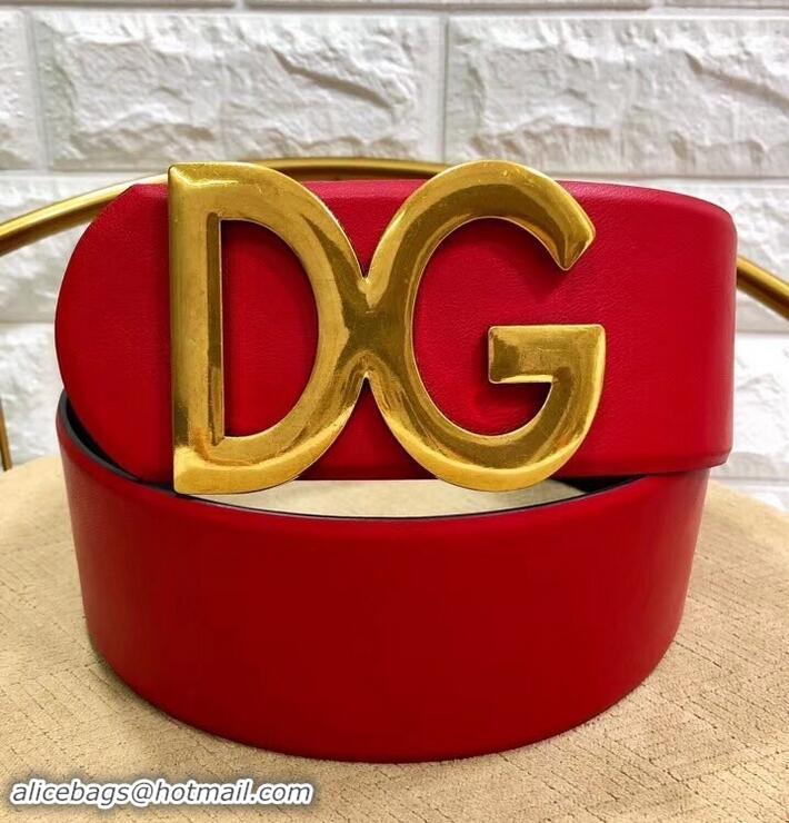 Perfect Dolce & Gabbana Width 7cm Belt Red with Gold Logo 602358