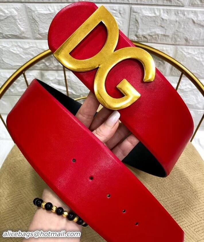 Perfect Dolce & Gabbana Width 7cm Belt Red with Gold Logo 602358