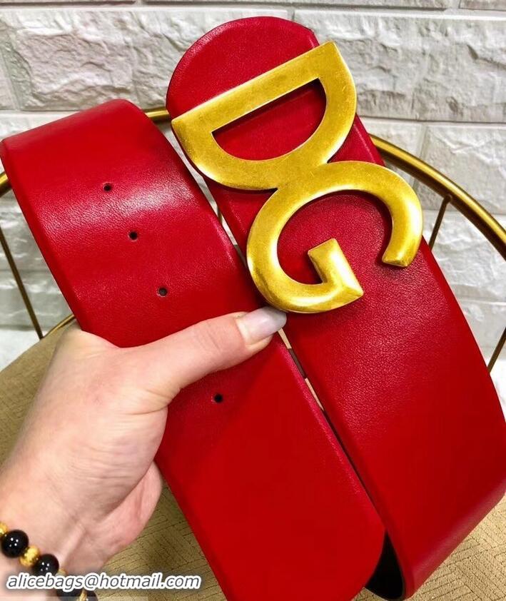 Perfect Dolce & Gabbana Width 7cm Belt Red with Gold Logo 602358