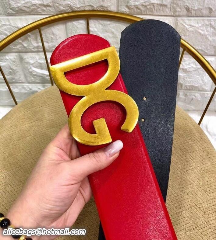 Perfect Dolce & Gabbana Width 7cm Belt Red with Gold Logo 602358