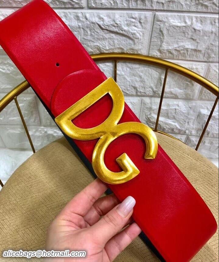 Perfect Dolce & Gabbana Width 7cm Belt Red with Gold Logo 602358