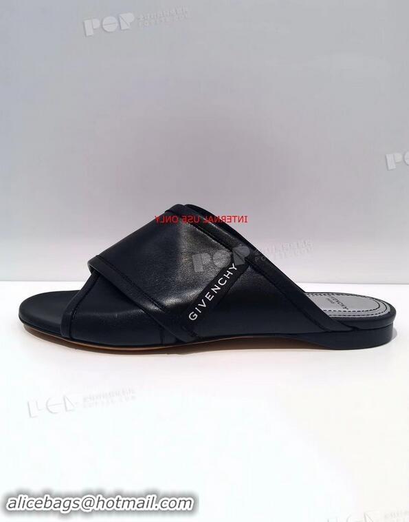 Hot Sell Givenchy Crossover Logo Flat Sandals G93706 Black 2019