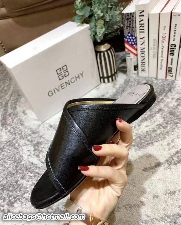 Hot Sell Givenchy Crossover Logo Flat Sandals G93706 Black 2019