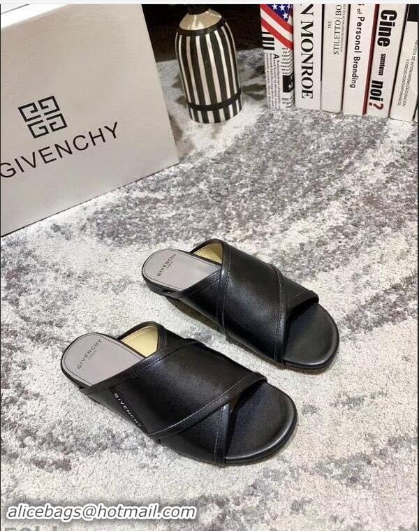 Hot Sell Givenchy Crossover Logo Flat Sandals G93706 Black 2019