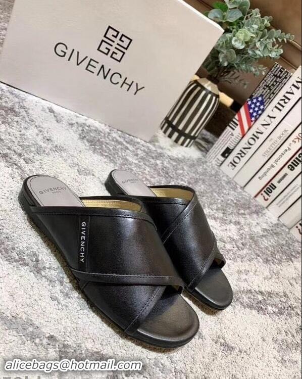 Hot Sell Givenchy Crossover Logo Flat Sandals G93706 Black 2019