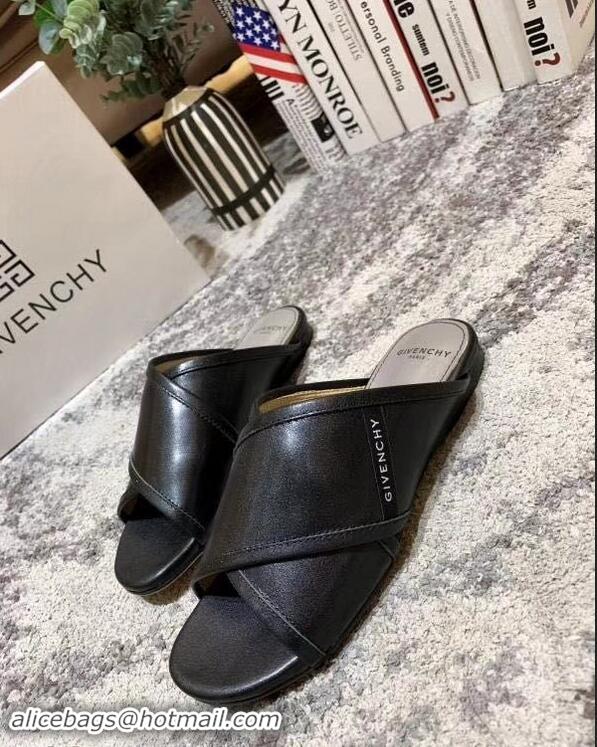 Hot Sell Givenchy Crossover Logo Flat Sandals G93706 Black 2019