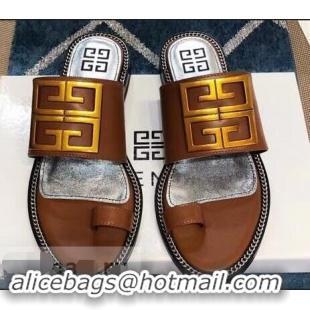 Cheapest Givenchy 4G Logo Chain Around Flat Sandals G93805 Brown 2019