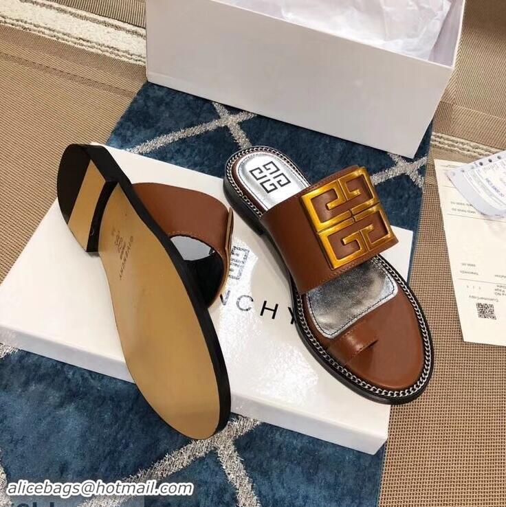 Cheapest Givenchy 4G Logo Chain Around Flat Sandals G93805 Brown 2019