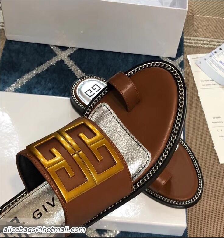 Cheapest Givenchy 4G Logo Chain Around Flat Sandals G93805 Brown 2019