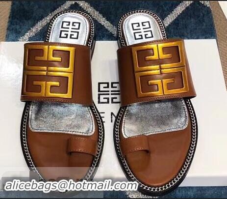 Cheapest Givenchy 4G Logo Chain Around Flat Sandals G93805 Brown 2019