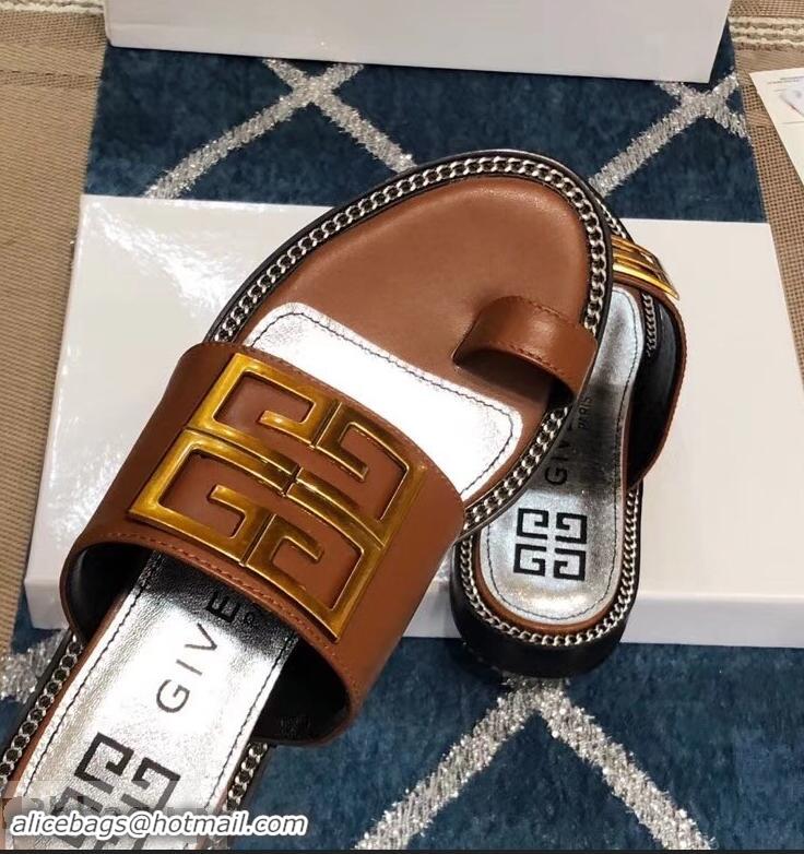 Cheapest Givenchy 4G Logo Chain Around Flat Sandals G93805 Brown 2019