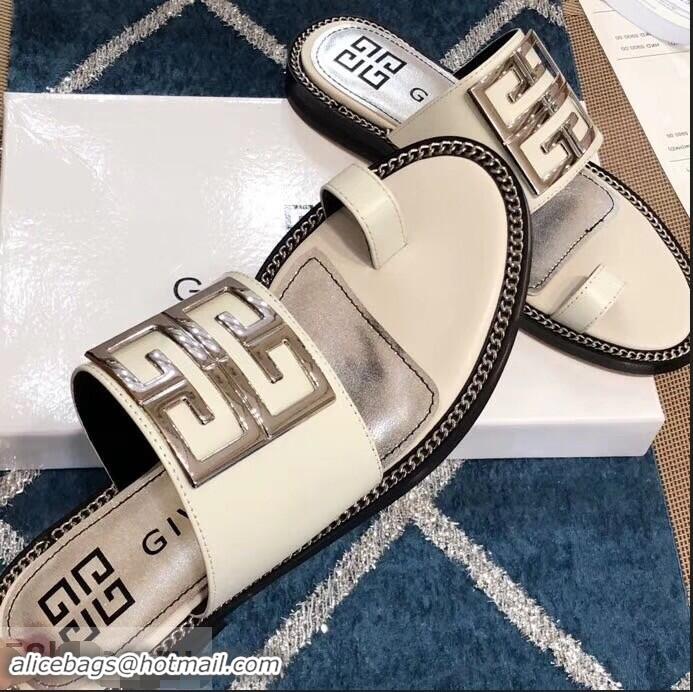 Buy Luxury Givenchy 4G Logo Chain Around Flat Sandals G93805 White 2019