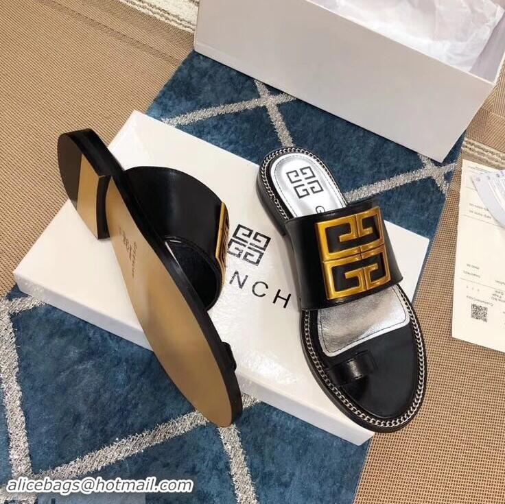 Purchase Best Givenchy 4G Logo Chain Around Flat Sandals G93805 Black 2019