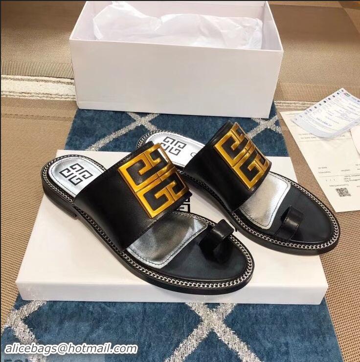 Purchase Best Givenchy 4G Logo Chain Around Flat Sandals G93805 Black 2019