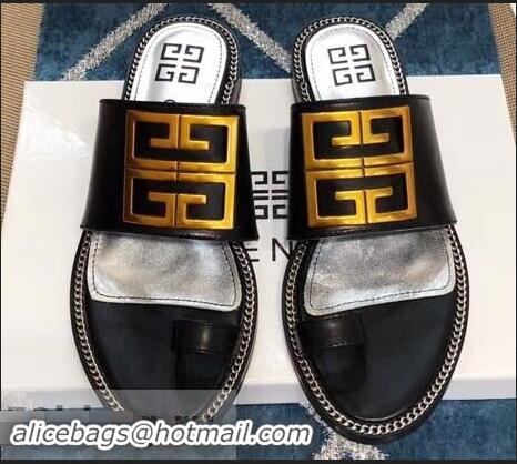 Purchase Best Givenchy 4G Logo Chain Around Flat Sandals G93805 Black 2019