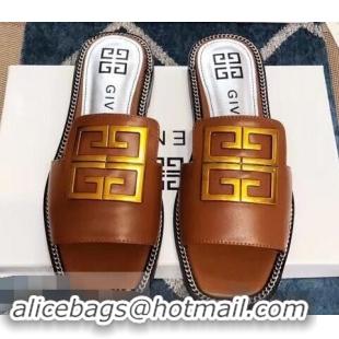 Grade Quality Givenchy 4G Logo Chain Around Slides Flat Sandals G93807 Brown 2019