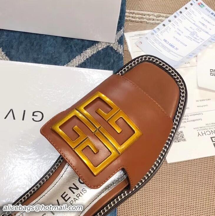 Grade Quality Givenchy 4G Logo Chain Around Slides Flat Sandals G93807 Brown 2019