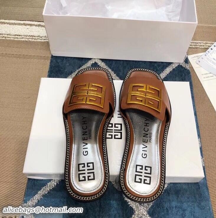 Grade Quality Givenchy 4G Logo Chain Around Slides Flat Sandals G93807 Brown 2019