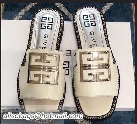 Unique Stylish Givenchy 4G Logo Chain Around Slides Flat Sandals G93807 White 2019