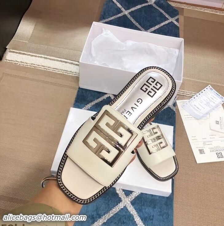 Unique Stylish Givenchy 4G Logo Chain Around Slides Flat Sandals G93807 White 2019