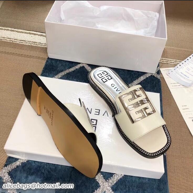 Unique Stylish Givenchy 4G Logo Chain Around Slides Flat Sandals G93807 White 2019