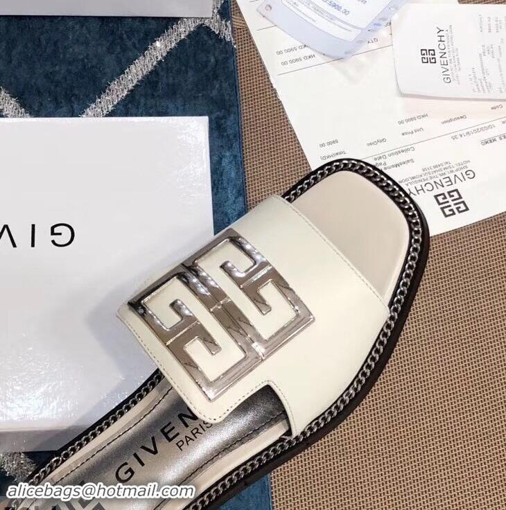 Unique Stylish Givenchy 4G Logo Chain Around Slides Flat Sandals G93807 White 2019