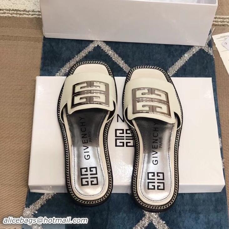 Unique Stylish Givenchy 4G Logo Chain Around Slides Flat Sandals G93807 White 2019