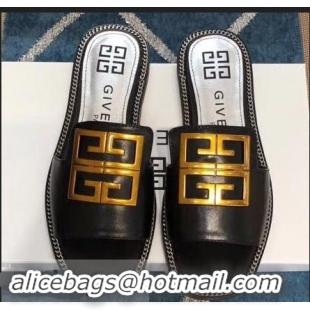 Stylish Cheap Givenchy 4G Logo Chain Around Slides Flat Sandals G93807 Black 2019