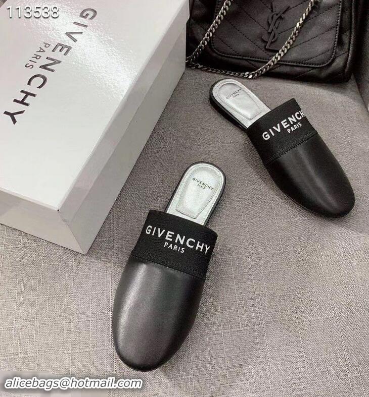 Hot Sell Givenchy Paris Leather Flat Mules G94216 Black