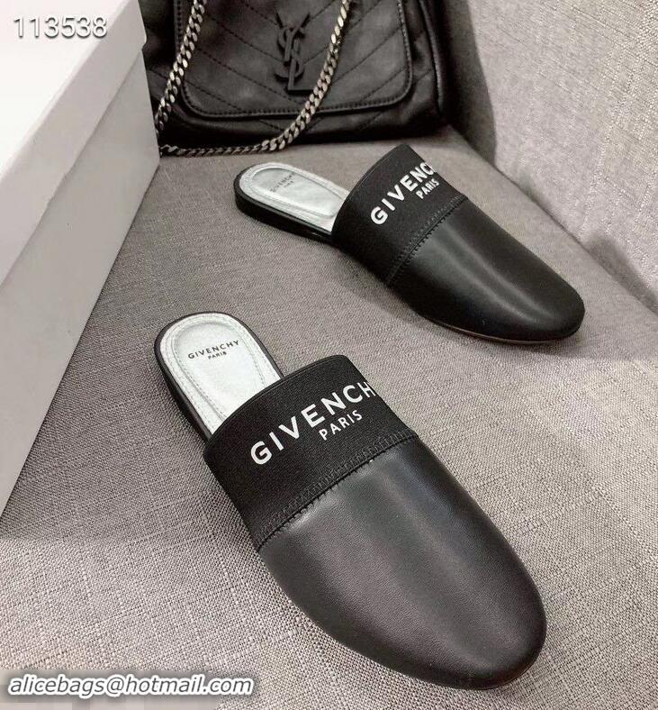 Hot Sell Givenchy Paris Leather Flat Mules G94216 Black