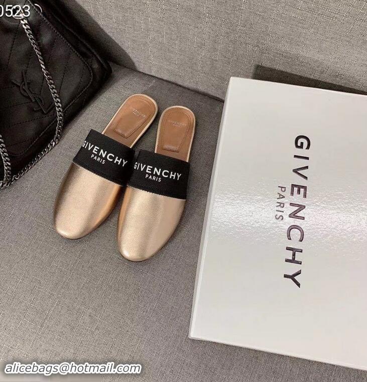 Grade Inexpensive Givenchy Paris Leather Flat Mules G94216 Gold