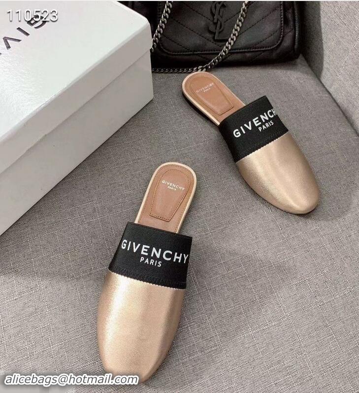 Grade Inexpensive Givenchy Paris Leather Flat Mules G94216 Gold