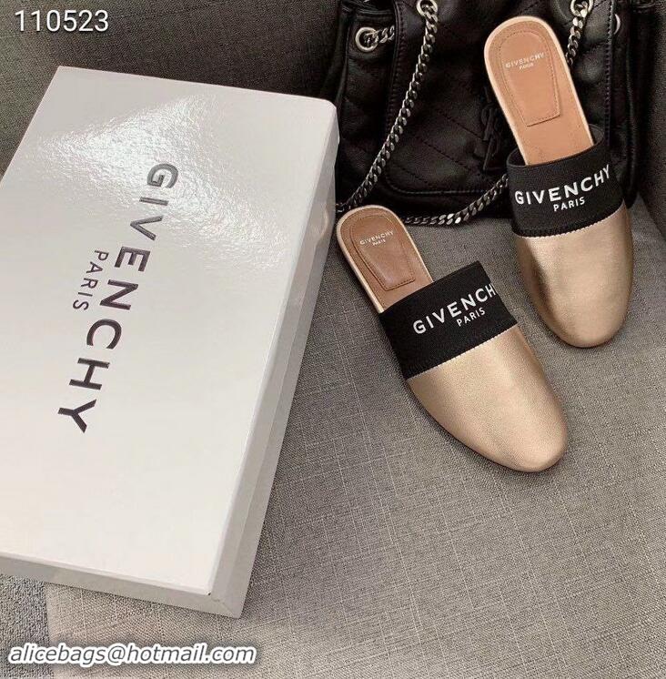 Grade Inexpensive Givenchy Paris Leather Flat Mules G94216 Gold