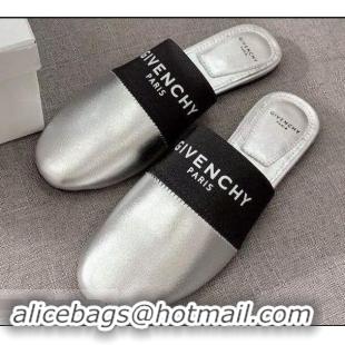 Best Price Givenchy Paris Leather Flat Mules G94216 Silver