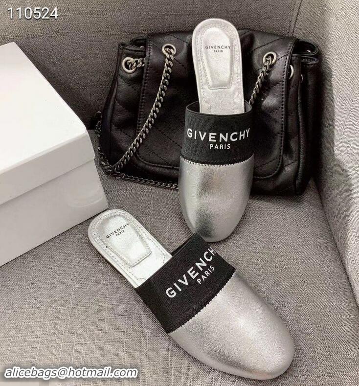 Best Price Givenchy Paris Leather Flat Mules G94216 Silver