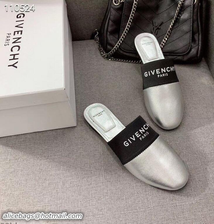 Best Price Givenchy Paris Leather Flat Mules G94216 Silver