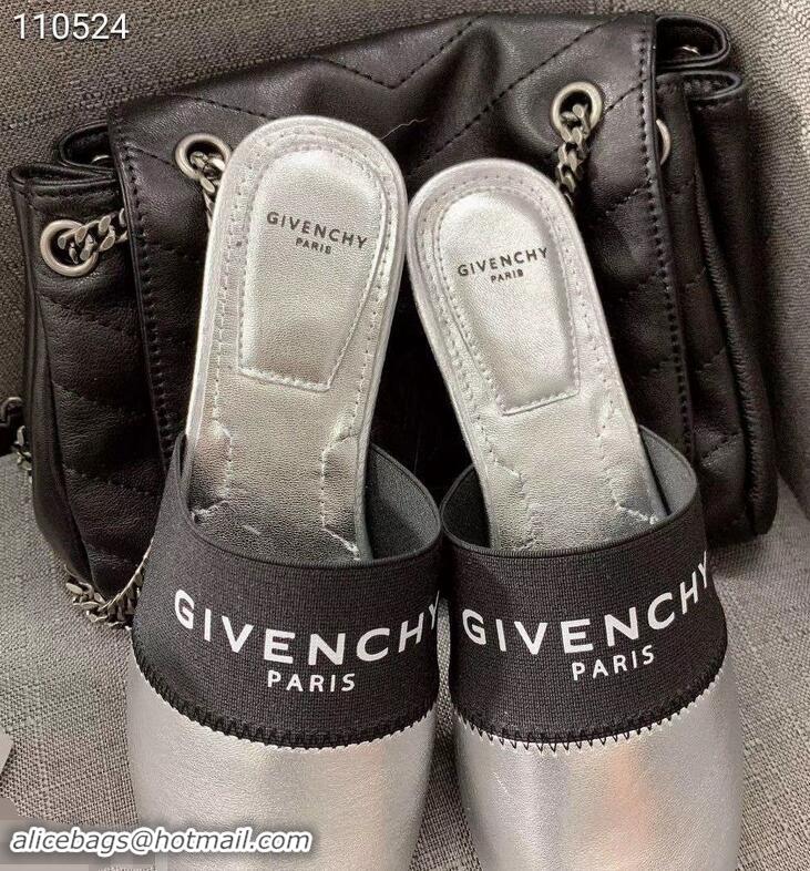 Best Price Givenchy Paris Leather Flat Mules G94216 Silver