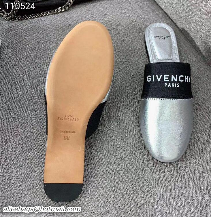 Best Price Givenchy Paris Leather Flat Mules G94216 Silver