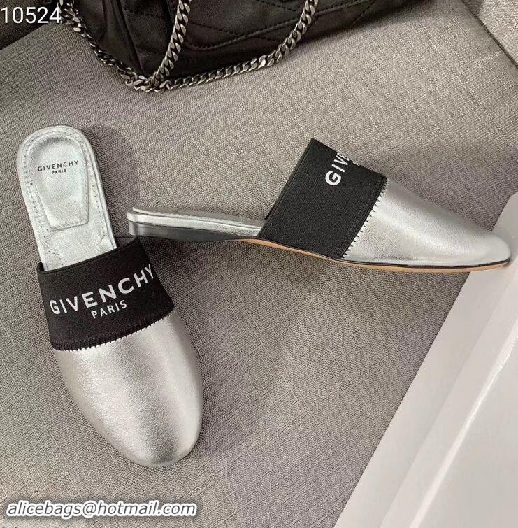 Best Price Givenchy Paris Leather Flat Mules G94216 Silver