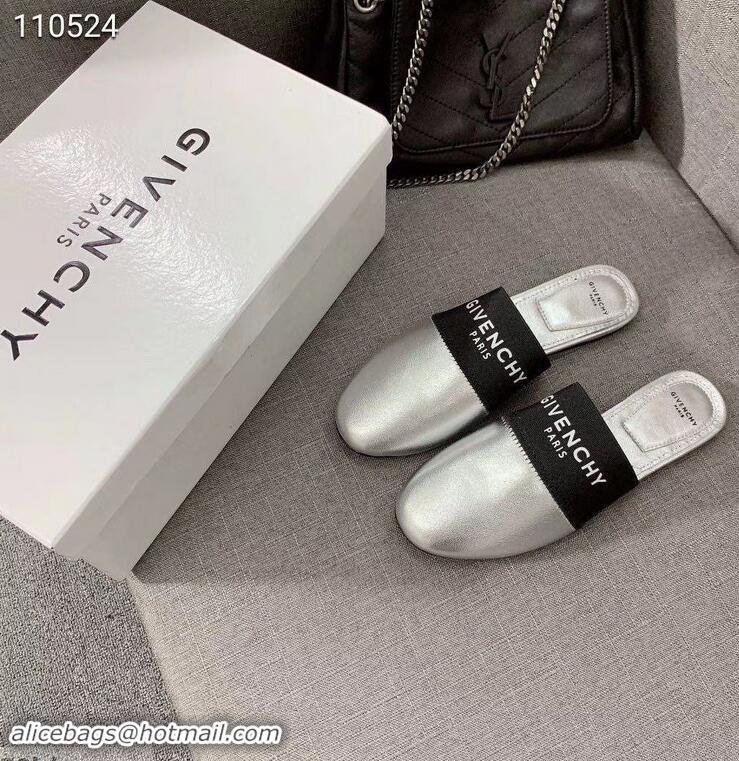 Best Price Givenchy Paris Leather Flat Mules G94216 Silver